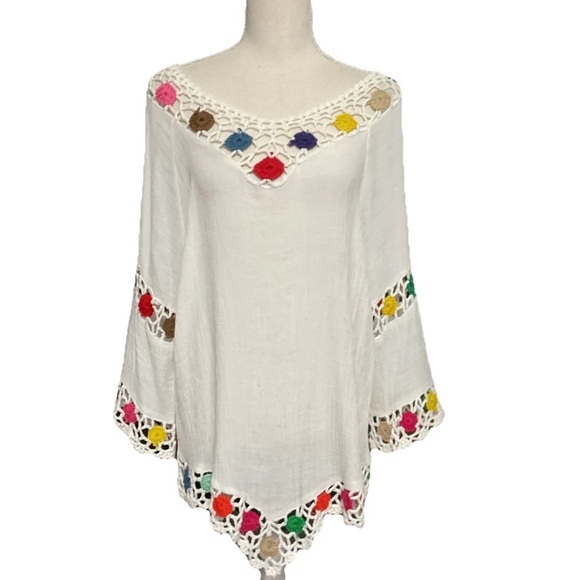 Ana & Rose Tops - Ana & Rose White Multicolor Crochet Trim Women's Tunic size XL